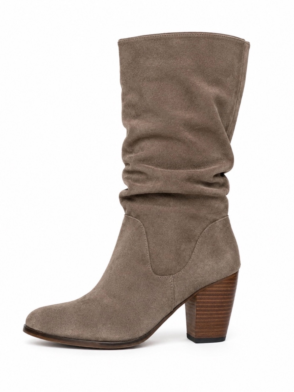 Women’s Taupe faux Suede Mid-Calf Block Heel Boots SZ 7.5 tan Fall/Winter